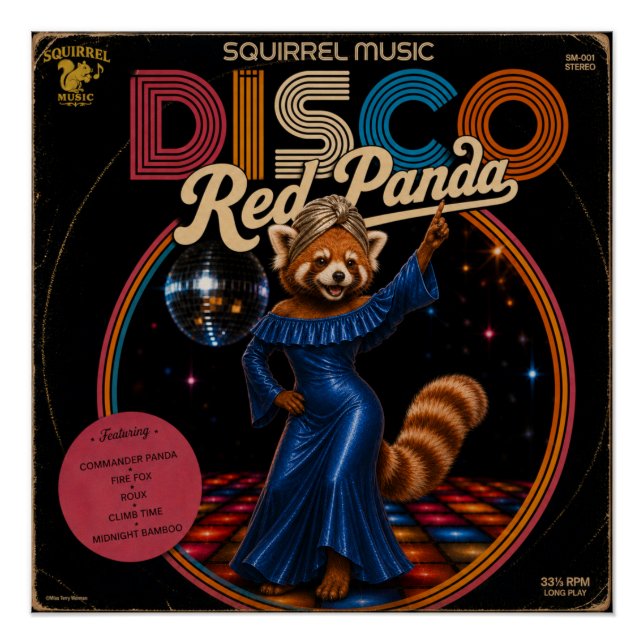 Disco Red Panda Poster (Front)