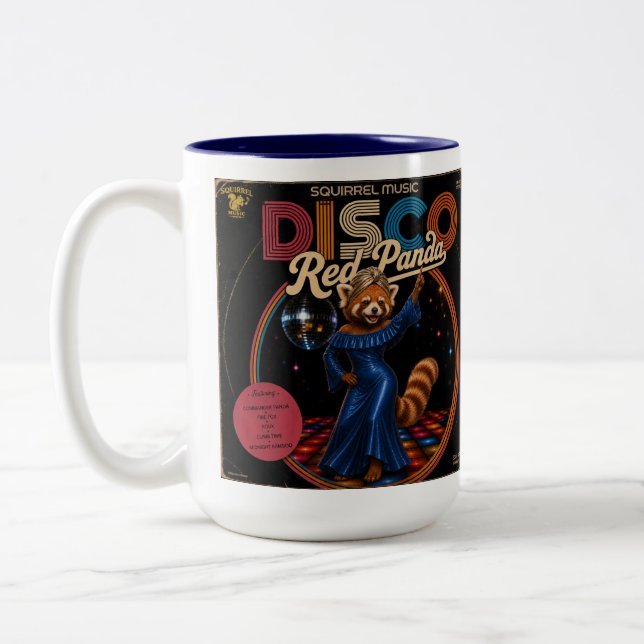 Disco Red Panda  Two-Tone Coffee Mug (Left)