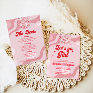 Disco Retro 70s Bachelorette Weekend Itinerary  Invitation