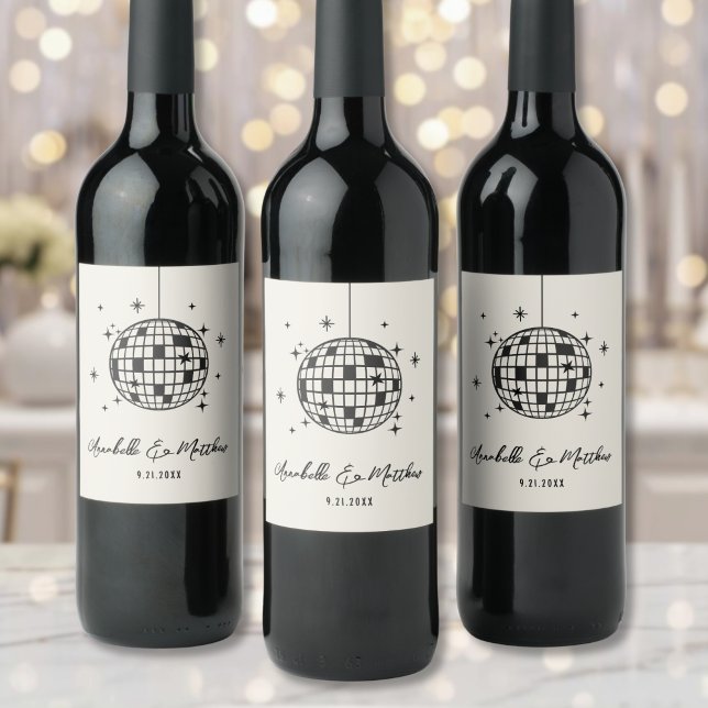 Disco Retro Hand Drawn Wedding Wine Label (Disco Retro Hand Drawn Wedding Wine Label )