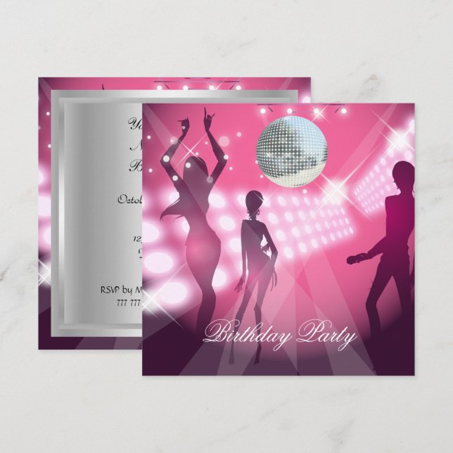 Disco Retro Pink Birthday Party Invitation (Front/Back)