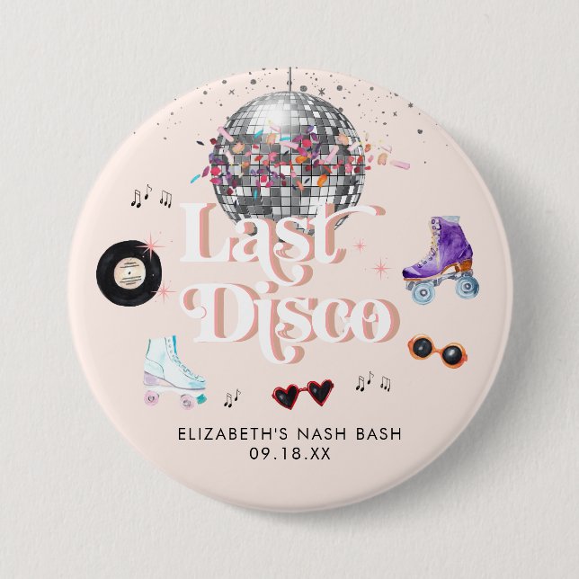 Disco Retro Roller Skating | Bachelorette 7.5 Cm Round Badge (Front)
