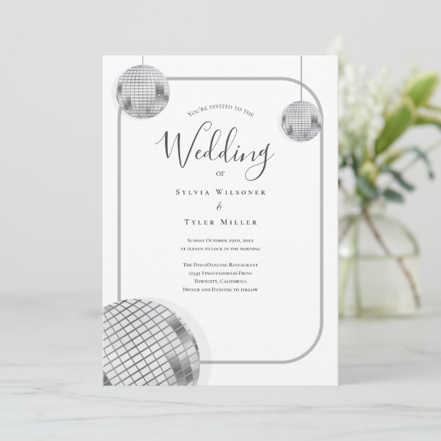 Disco Retro Wedding Invitation (Standing Front)