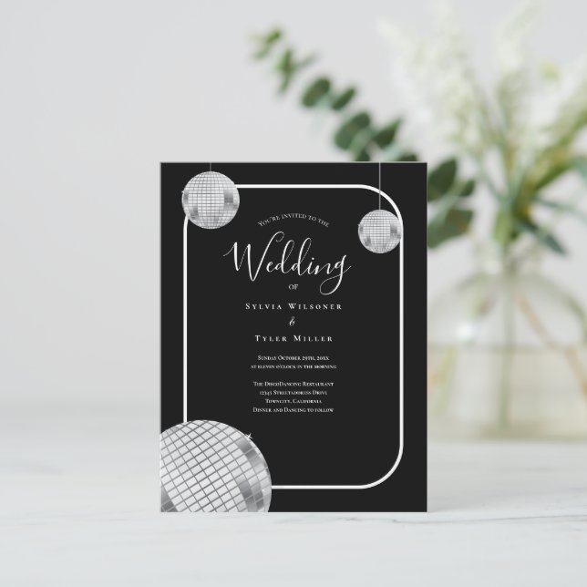 Disco Retro Wedding Invitation Postcard (Standing Front)
