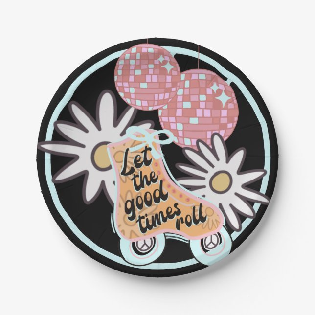 Disco Roller Skating Party Paper Plate (Front)
