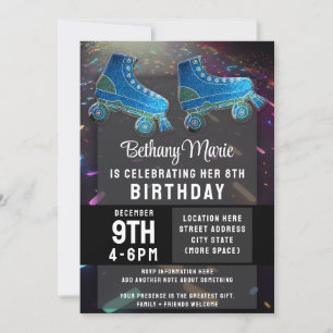 Disco Rollerskating Birthday Glitter Roller Skates Invitation