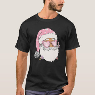 Disco Santa Claus Pink Christmas Pink Santa Floral T-Shirt
