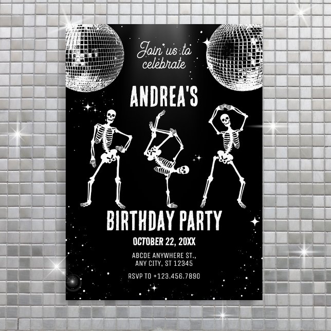 Disco skeleton dancing Birthday Party  Invitation (Creator Uploaded)