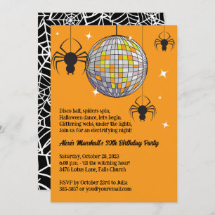 Disco Spiders Halloween Orange Retro Costume Party Invitation
