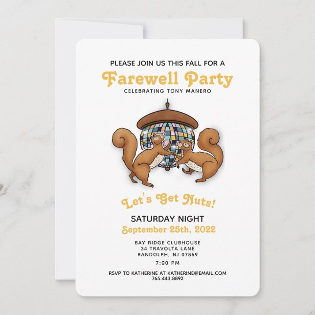 Disco Squirrels Farewell Party Invitation (Front)