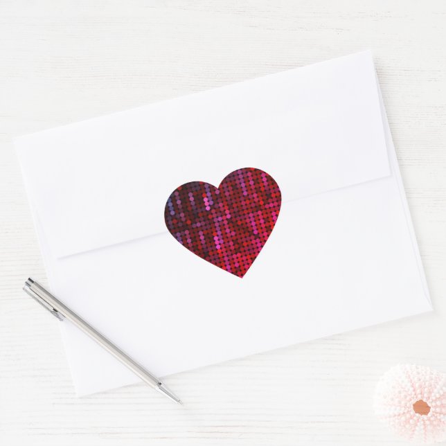 Disco Style Pink Faux Sequin Heart Sticker (Envelope)