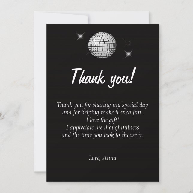 Disco Thank You Card Note Black and White (Front)