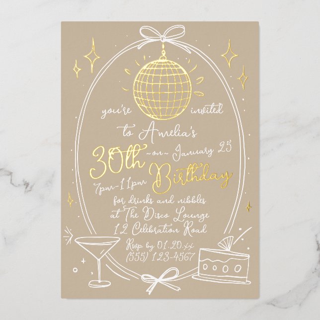 Disco Theme 30th Birthday Invitation Real (Front)