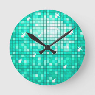 Disco Tiles Aqua wall clock