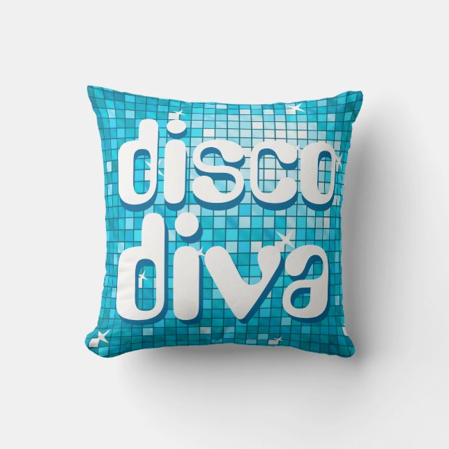 Disco Tiles Blue 'disco diva' throw pillow (Front)