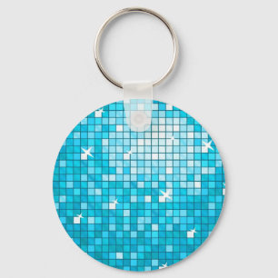 Disco Tiles Blue keychain round