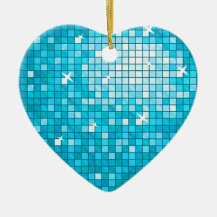 Disco Tiles Blue ornament heart