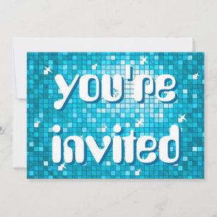 Disco Tiles Blue 'you're invited' amelia text Invitation