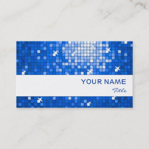 Disco Tiles Dark Blue business card white stripe