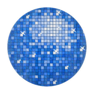 Disco Tiles Dark Blue cutting board round