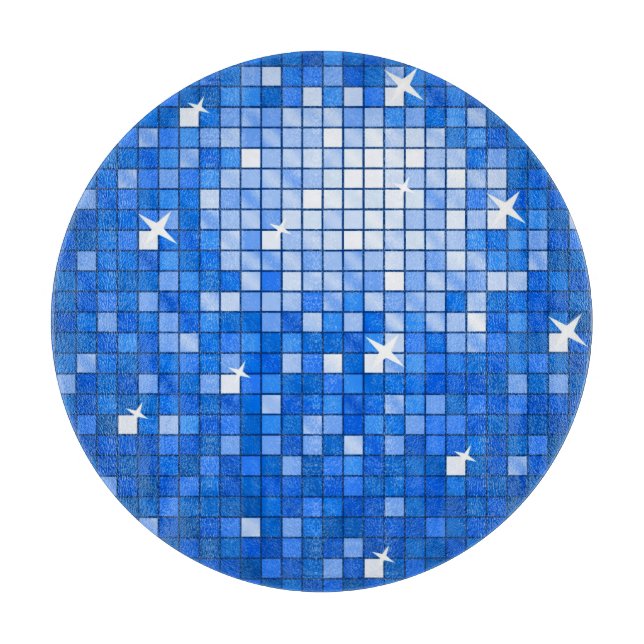Disco Tiles Dark Blue cutting board round (Front)