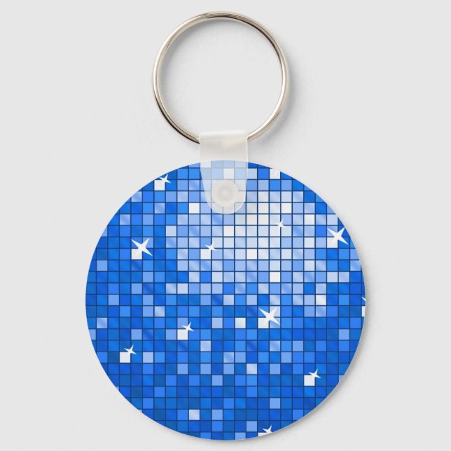 Disco Tiles Dark Blue keychain round (Front)