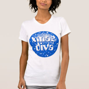 Disco Tiles Dark Blue 'xmas diva' petite white T-Shirt