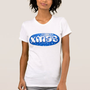 Disco Tiles Dark Blue 'xmas' ladies petite white T-Shirt