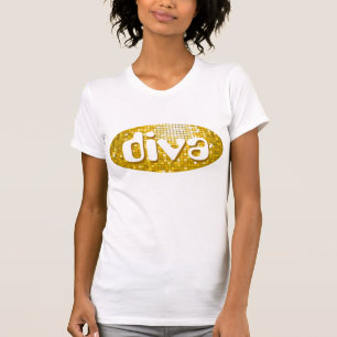 Disco Tiles "Gold" 'diva' ladies petite white T-Shirt