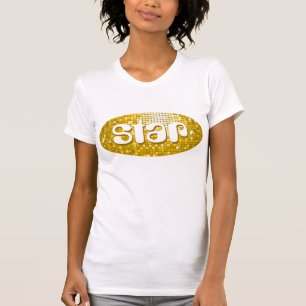 Disco Tiles "Gold" 'star' ladies petite white T-Shirt