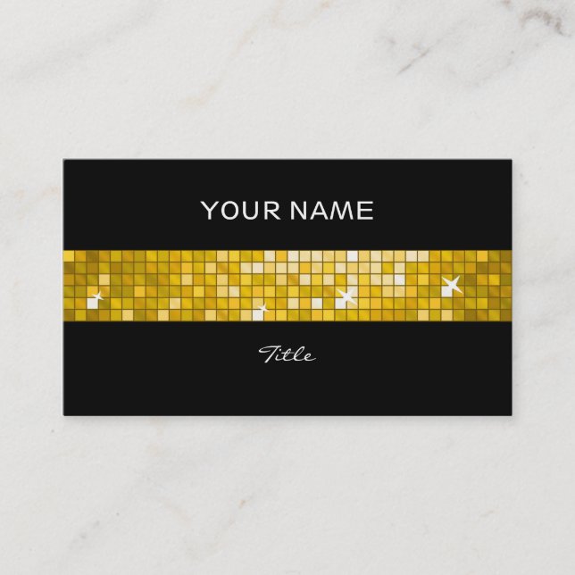 Disco Tiles "Gold" tile stripe black back Business Card (Front)