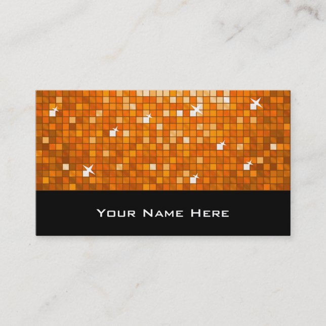 Disco Tiles Orange business card black (Front)