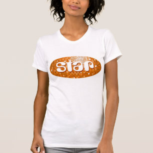 Disco Tiles Orange 'star' ladies petite white T-Shirt