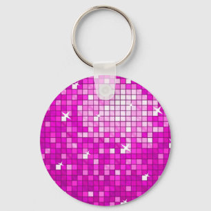 Disco Tiles Pink keychain round