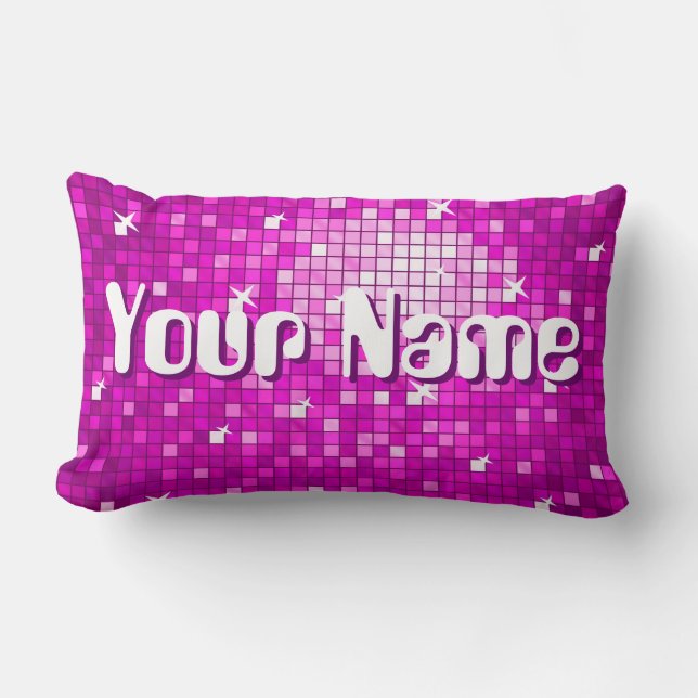 Disco Tiles Pink 'Name' throw pillow lumbar (Front)