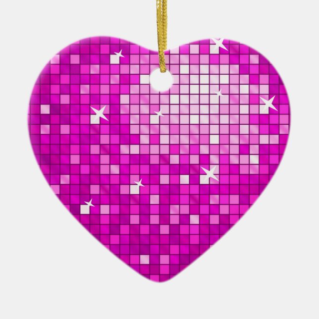 Disco Tiles Pink ornament heart (Front)