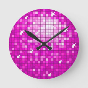 Disco Tiles Pink wall clock