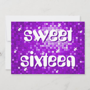 Disco Tiles Purple 'sweet sixteen' amelia text Invitation