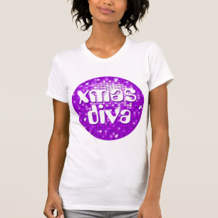 Disco Tiles Purple 'xmas diva' ladies petite white T-Shirt