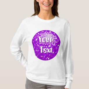 Disco Tiles Purple 'Your Text' round long sleeve T-Shirt