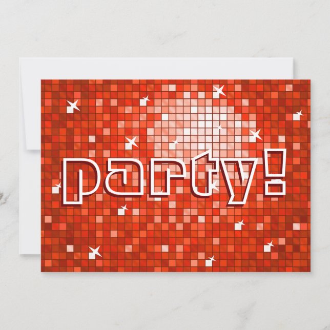 Disco Tiles Red 'party!' invitation (Front)