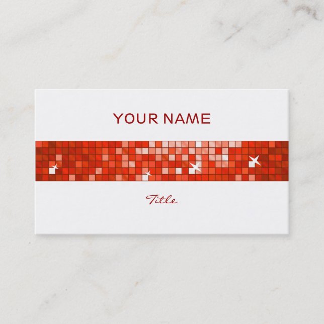 Disco Tiles Red tile stripe white back Business Card (Front)