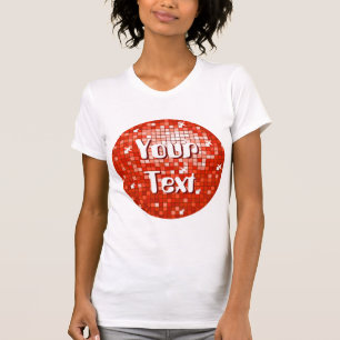 Disco Tiles Red 'Your Text' round ladies white T-Shirt