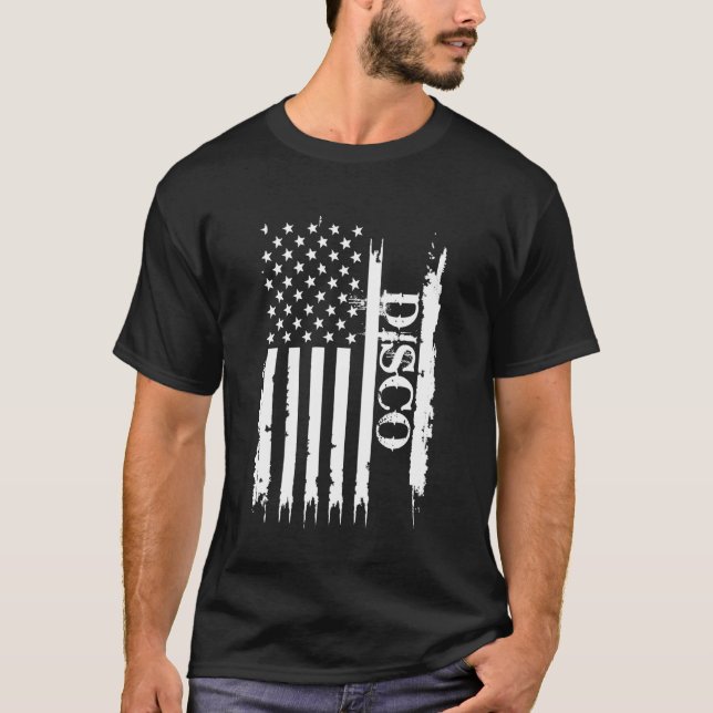 Disco United States Distressed w US Flag T-Shirt (Front)