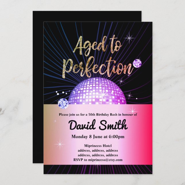 disco, vintage, dance birthday bash invitation (Front/Back)