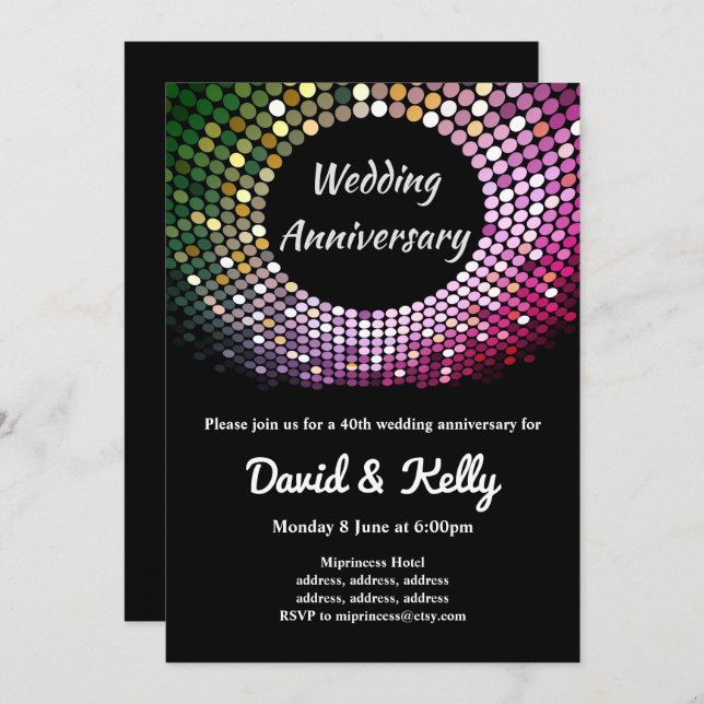 disco, vintage, dance wedding, anniversary invite (Front/Back)