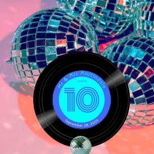 Disco Vinyl Record Blue Aqua Wedding Table Number