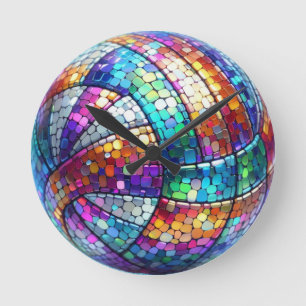 Disco Volleyball Round Wall Clock