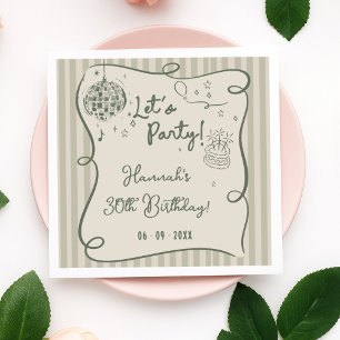 Disco Whimsical Hand Drawn Funky 30th Birthday Napkin