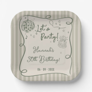 Disco Whimsical Hand Drawn Funky 30th Birthday Paper Plate